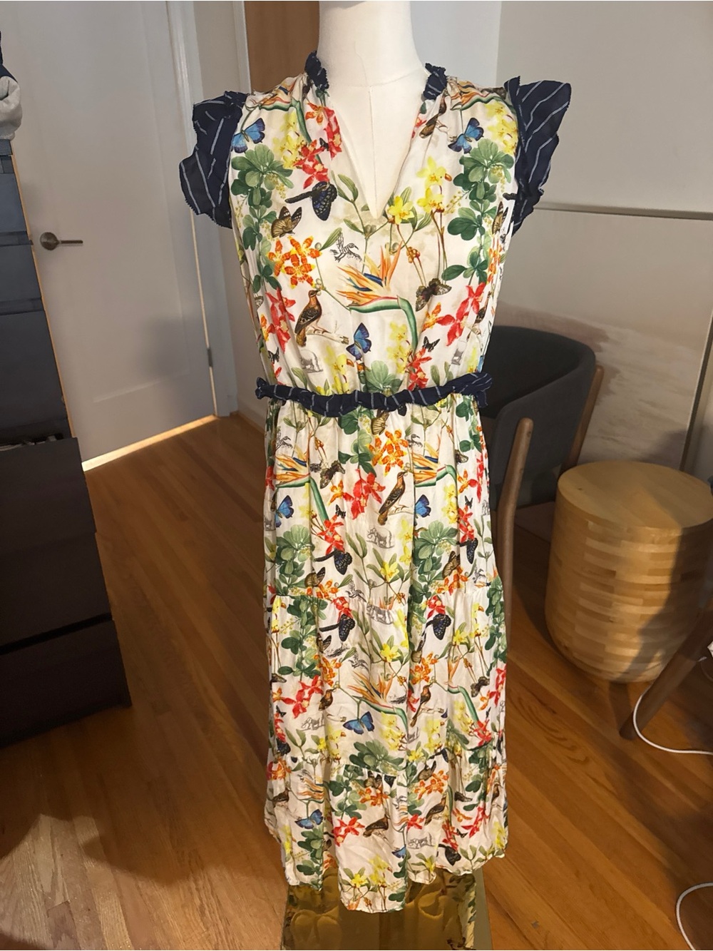 Ecru Bird of Paradise Midi Dress